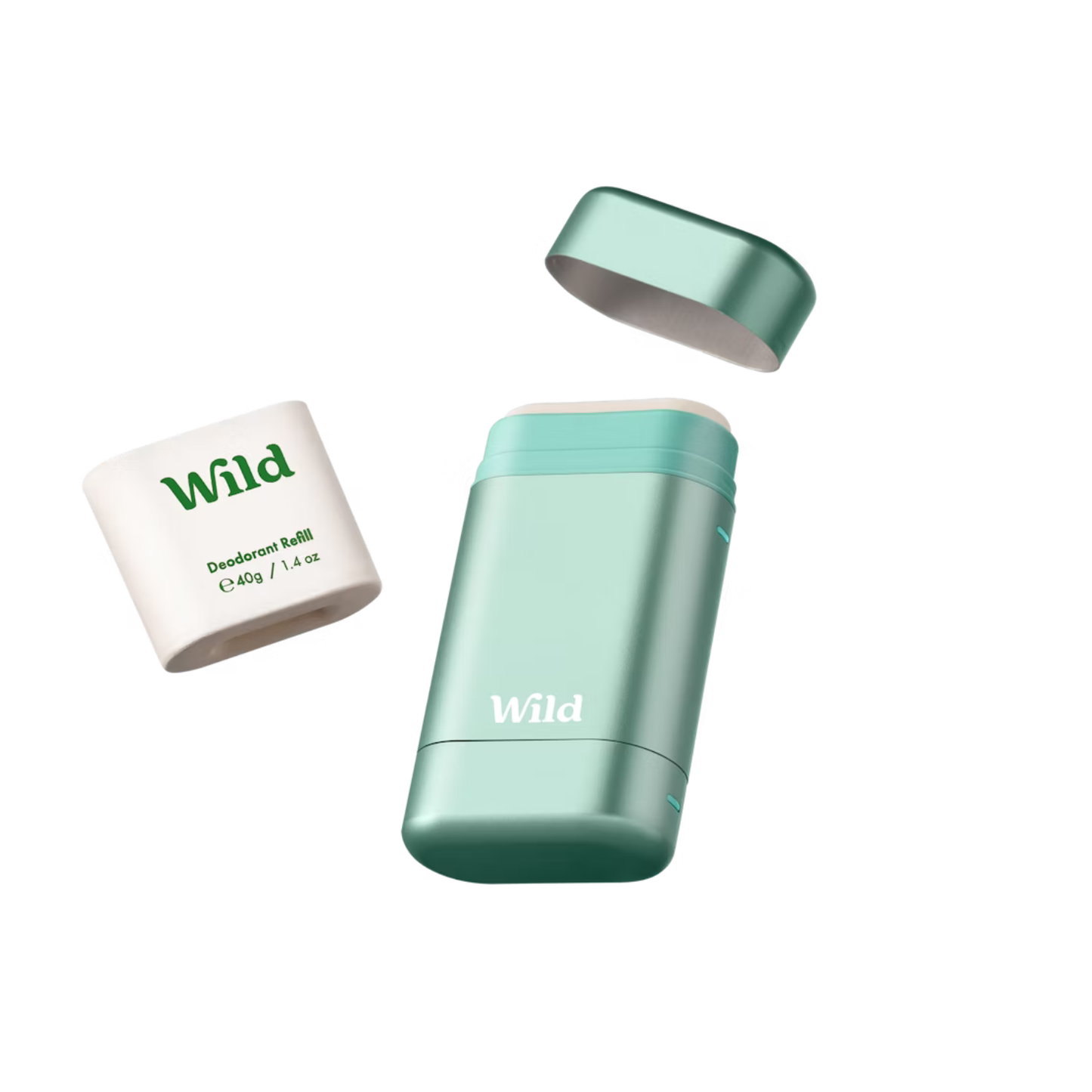 Wild deo starterpakke fresh cotton & sea salt -mintgrønn etui + refill 40 g