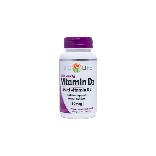 Vitamin D3 + K2 – 60 kapsler
