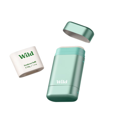 Wild deo starterpakke fresh cotton & sea salt -mintgrønn etui + refill 40 g