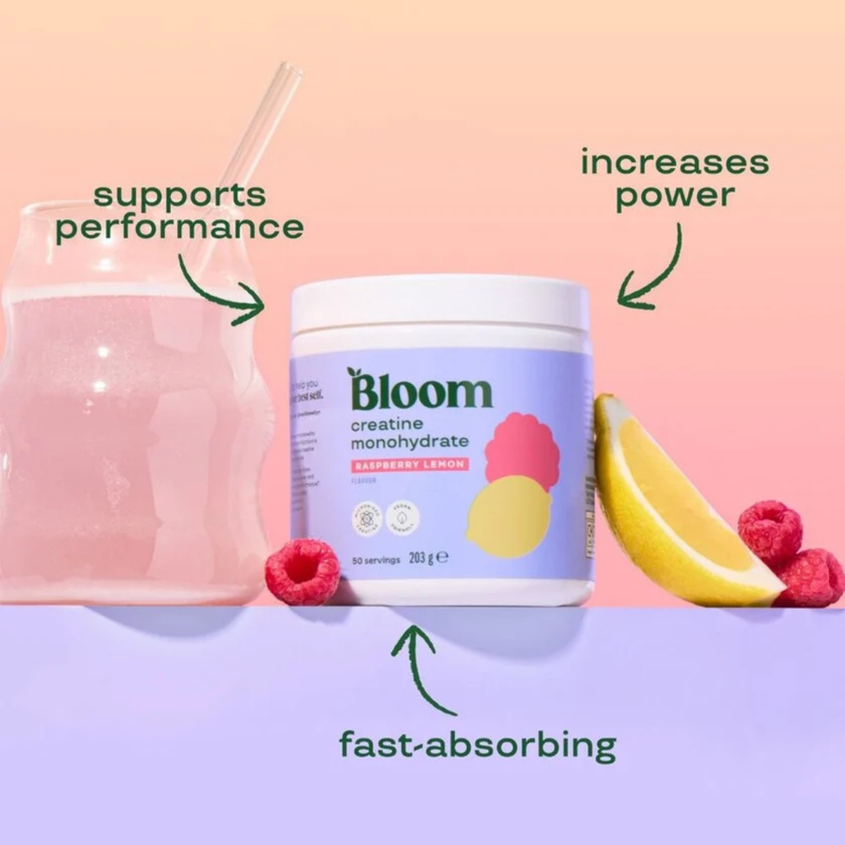 Bloom Creatine Monohydrate Raspberry Lemon – 203 g