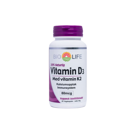Vitamin D3 + K2 – 60 kapsler